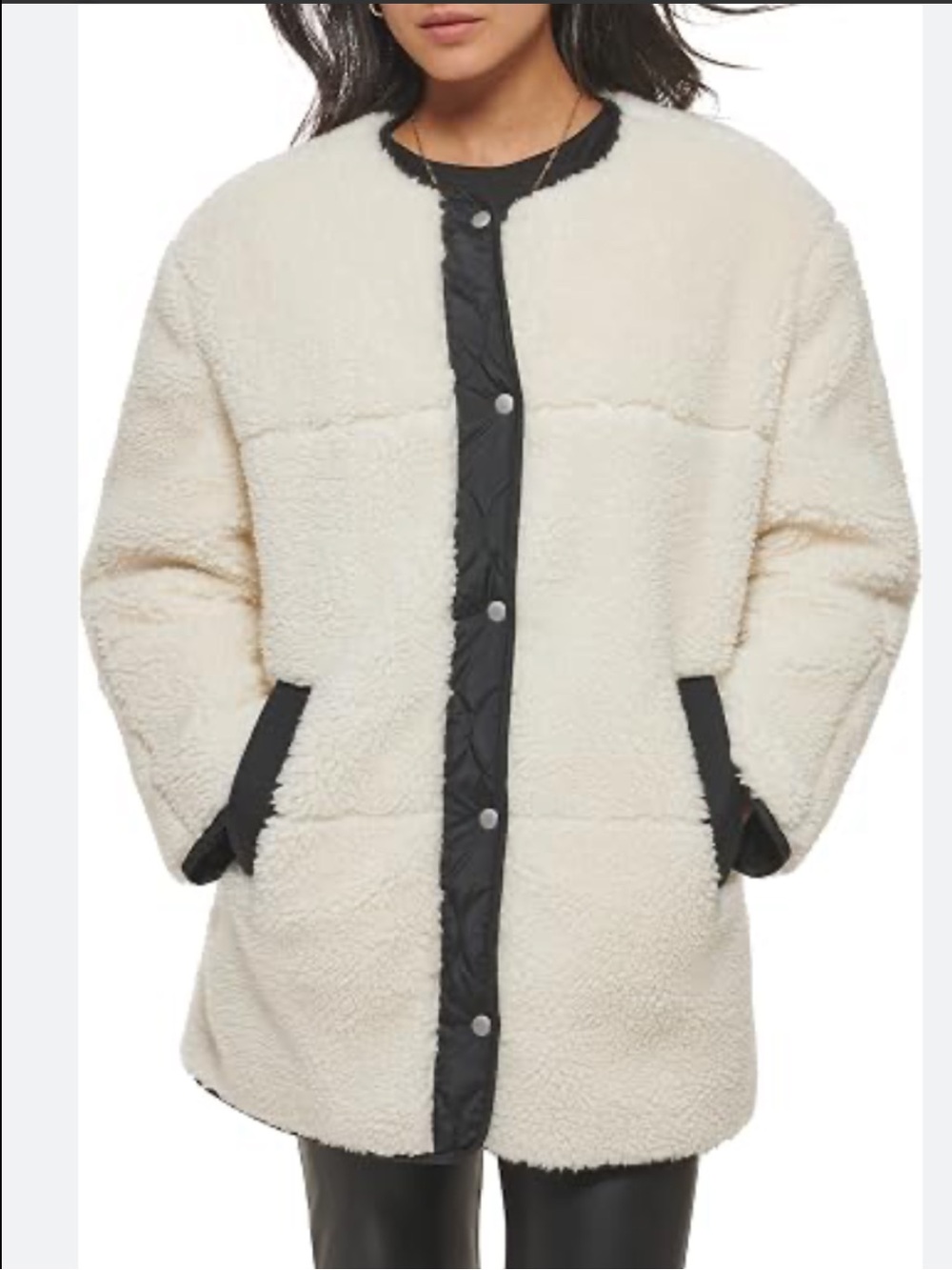 Levi's Reversible Quilted Snap up Cream and Black Teddy Sherpa Jacket Size Small